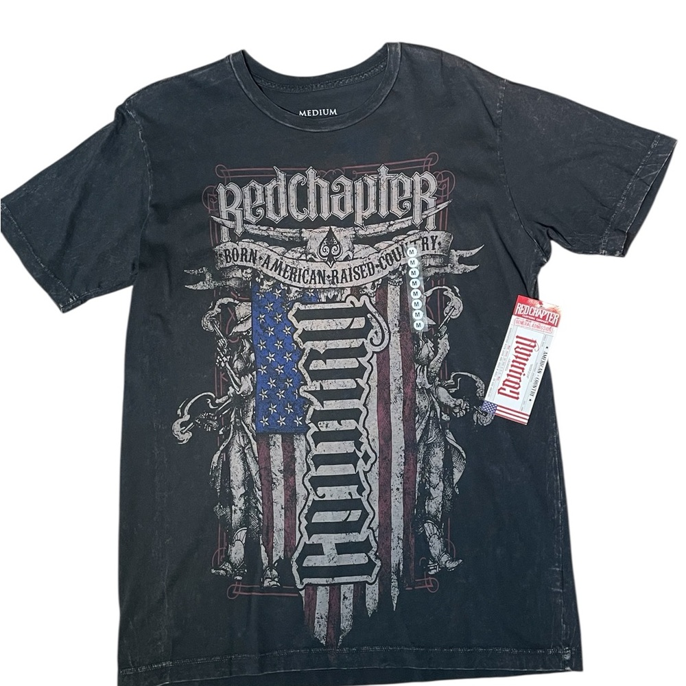 Black Red Chapter acid wash Country graphic tee
